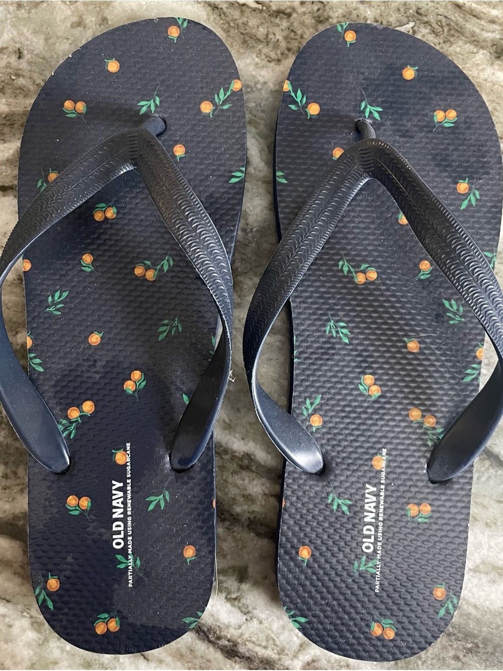 Old Navy Orange Print Flip Flops Sandals Black Womens Size 8-9